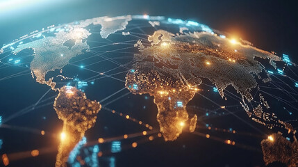 Wall Mural - global network connection. big data analytics and business concept, world map point and line composi