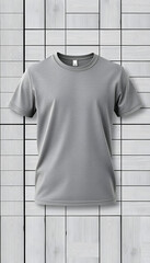 Wall Mural - Gray t-shirt mockup on wood background template isolated with white highlights, png