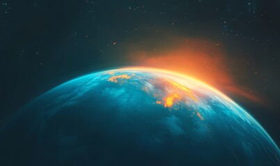 Wall Mural - a glowing planet floating in space with vibrant blue and orange lights