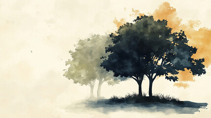 Wall Mural - tree watercolor, side view green painting, set of graphics trees elements outline symbol for archite