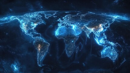 Wall Mural - planet earth glowing at night showing global communications and connections