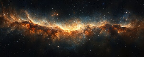 Wall Mural - Vast galaxy filled with swirling stars and vibrant nebulae against a deep black backdrop.
