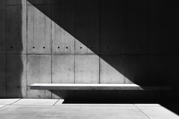 Poster - A concrete bench sits in a minimalist setting with a beam of light striking the wall.