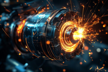 Wall Mural - close-up of electric motorbike engine with glowing elements and sparks