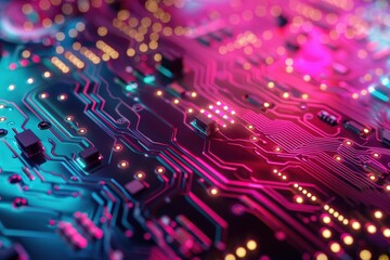 Aufkleber - Colorful circuit board design showcasing intricate details and vibrant patterns in electronic components during a close-up view
