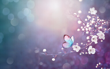 Wall Mural - spring flowers and butterflies
