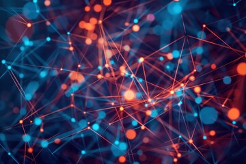 Fototapete - Colorful abstract representation of interconnected nodes and lines illustrating data flow and digital networks in a dynamic virtual environment