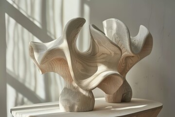 Aufkleber - Unique collection of handcrafted wooden vases showcasing spiral designs, displayed elegantly in a cozy interior setting with natural light