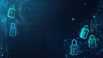 Leinwandbilder - Abstract design features a blend of padlocks and keys against a dark tech-inspired background with glowing elements for security themes. Generative AI