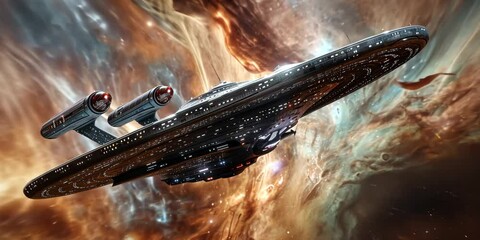 Wall Mural - massive starship in a cosmic nebula, 4k video