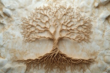 Aufkleber - Intricate details of a tree of life showcase intertwining branches and roots representing growth, unity, and connection to the natural world. Generative AI
