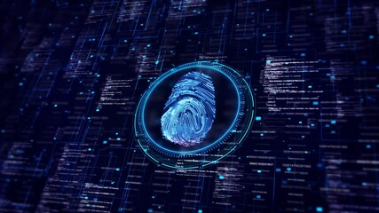 Digital fingerprint scanner scan biometric identity access password. Cyber security protection privacy personal data. username unlock system safe cyber crime Hacker. Data verification Encrypted
