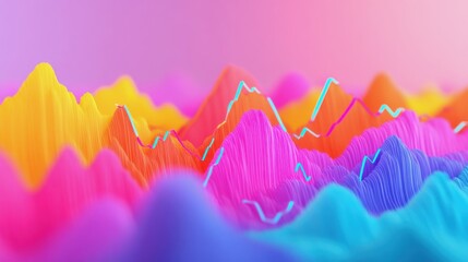 Fototapete - A vibrant, colorful abstract landscape featuring textured mountains in shades of pink, yellow, and blue, creating a dynamic visual experience.