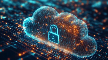 Fototapete - A digital representation of a cloud with a padlock, illustrating the concepts of cybersecurity and data protection.