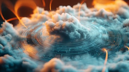 Poster - A captivating display of swirling clouds reveals glowing energy patterns intertwined in a mystical atmosphere during twilight. The scene suggests a blend of nature and ethereal elements.