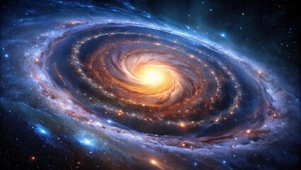 Wall Mural - wide-angle view of colorful galactic spiral surrounded by nebula and starfield