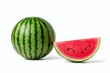 © Wahyu - A whole watermelon next to a slice, showcasing its vibrant green rind and juicy red flesh, perfect for summer refreshment.
