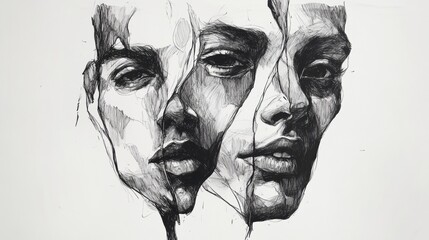 Leinwandbilder - These bold ink portraits convey complex emotions through striking contrasts and meticulous line work that draws the viewer in. Generative AI