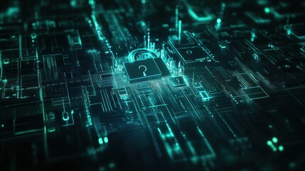 Leinwandbilder - This artwork features an intricate design of padlocks and keys against a digital backdrop, evoking themes of security and technology. Generative AI