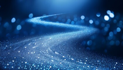 Wall Mural -  A winding trail of blue glitter leading off into the distance, with glowing light effects an
