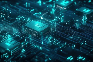Fototapete - A vivid abstract design showcases padlocks and keys amidst a futuristic digital landscape, illustrating themes of security and technology. Generative AI