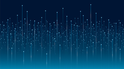 Wall Mural - A abstract illustration with vertical lines and glowing points on a dark blue background. This futuristic illustration symbolizes science and technology, data transmission, and digital communication.