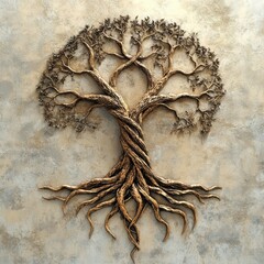 Fototapete - This artwork illustrates a tree of life with detailed branches and roots, symbolizing the connections and growth found in nature and humanity. Generative AI