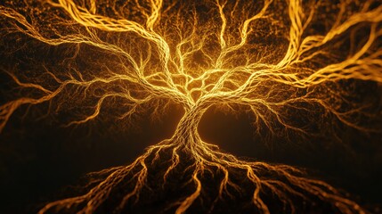 Aufkleber - A vibrant portrayal of a tree of life shows intricate roots and branches, symbolizing connection and growth in a dynamic form. Generative AI