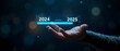 © Blind  - A person pointing to loading bar transitioning from 2024 to 2025, progress, future planning, and new year goals. Progress and transition from 2024 to 2025 concept. annual planning and business growth,