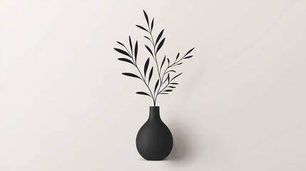 Poster - Minimalist black vase with elegant foliage design