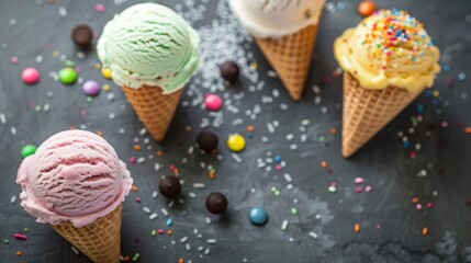 Wall Mural - Colorful ice cream cones with sprinkles