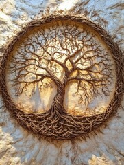 Poster - This artwork features an intricate tree of life with intertwining branches and roots, representing growth and interconnectedness in nature. Generative AI