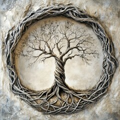 Leinwandbilder - Intricate design showcases a tree of life where branches and roots intertwine, highlighting the themes of growth and interconnectedness. Generative AI