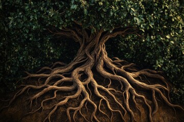 Leinwandbilder - A vibrant illustration depicts a tree of life, with thick branches and deep roots symbolizing growth and connections among all living things. Generative AI