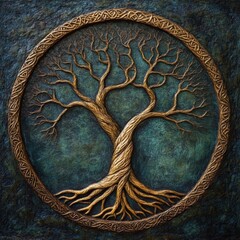 Aufkleber - This depiction illustrates an abstract tree of life, featuring intricate branches and roots that convey the essence of growth and unity in nature. Generative AI