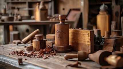 Wall Mural - Rustic wooden tools and shavings in a craftsman's workshop