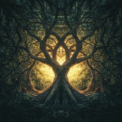 Leinwandbilder - The artwork features an abstract tree of life, with branches and roots symbolizing growth, unity, and interconnectedness. Generative AI