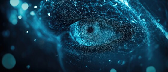 Wall Mural - abstract digital eye, futuristic network, glowing blue connections.