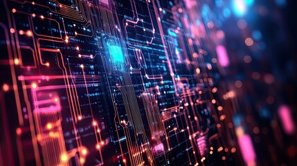 Wall Mural - Abstract Glowing Circuit Board Technology Design