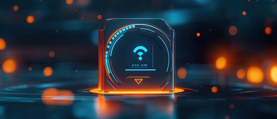 Wall Mural - Futuristic wireless device with glowing interface.