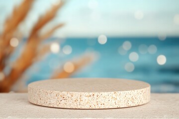 Wall Mural - Coastal beige stone with ocean backdrop