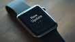 © Virtual Art Studio - Modern smartwatch with black strap rests on wooden surface, new update ... notification on its vibrant touchscreen. image highlights technologyrole in daily life.