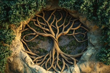 Leinwandbilder - The artwork features an intricate tree of life, showcasing intertwined branches and roots that reflect the beauty of growth and interconnectedness. Generative AI