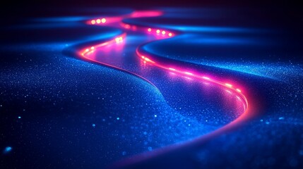 Wall Mural - a vibrant, glowing wave pattern with neon lights on a dark background.