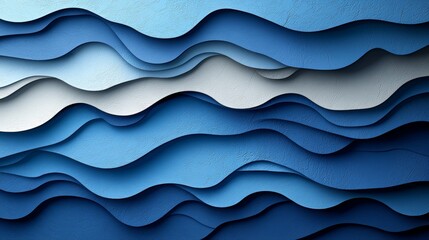 Wall Mural - abstract layered design in shades of blue, resembling ocean waves.