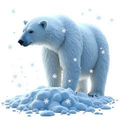 Wall Mural - Serene polar bear amidst gentle snowfall in a winter wonderland, digital art of wildlife illustration concept.