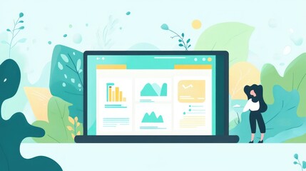 Poster - A digital dashboard displayed on a laptop with a person standing beside it, surrounded by foliage.
