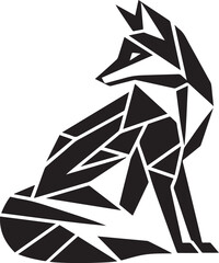 A geometric fox silhouette sitting gracefully with its tail curled around