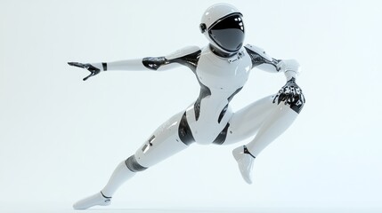 Fototapete - A futuristic humanoid robot in a dynamic pose, emphasizing advanced technology and design.