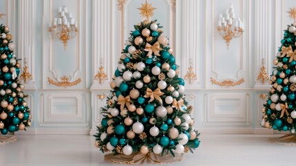 Wall Mural - Elegant Christmas trees adorned with ornaments.